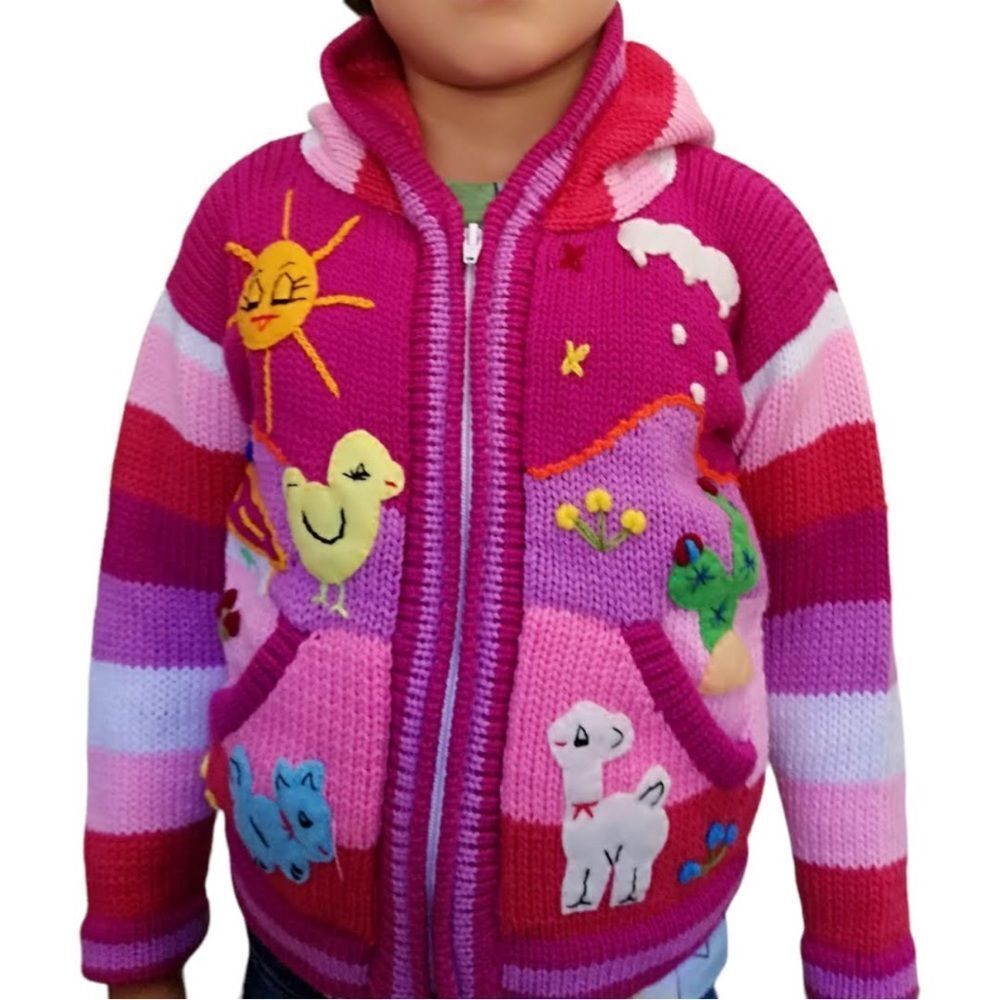 Arpilleras Peruvian Handmade Child Zip-Up Sweater Hand Embroardered 2T Nwt
